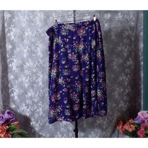 Vintage 90s Floral Skirt Size XL 1990s Blue Boho Peasant Feminine Hippie Garden